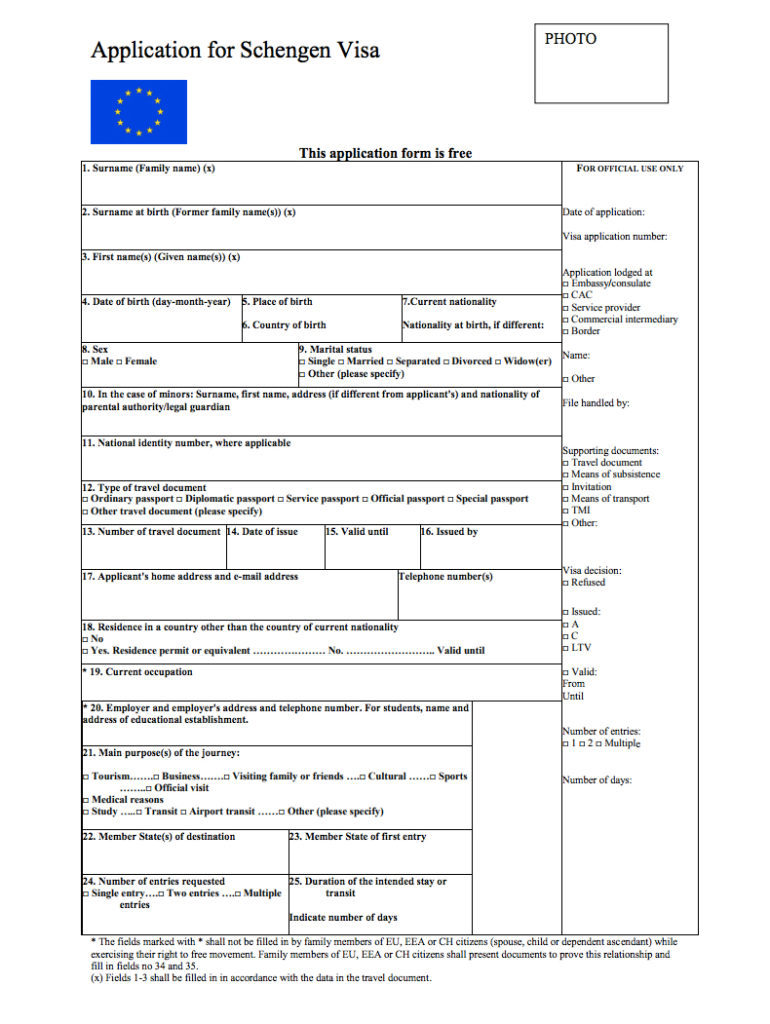 Schengen Visa Form EU Traverse